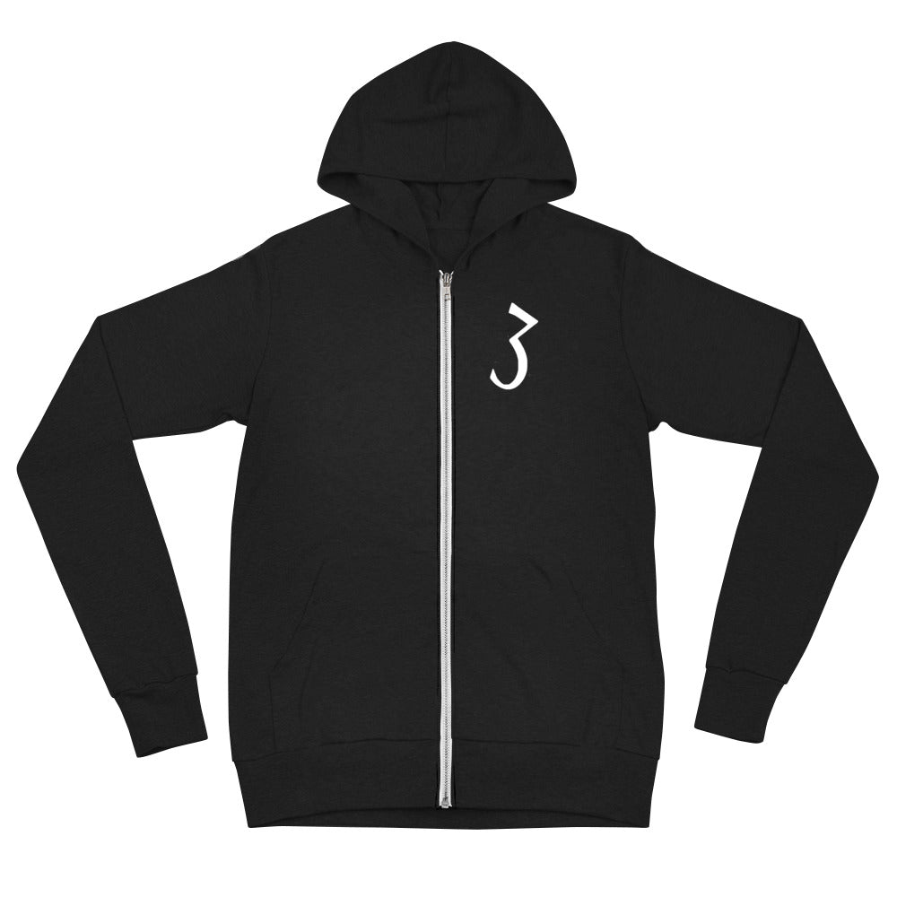 "3" Zip Up hoodie (White Print)