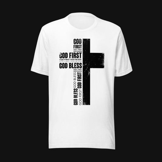 God First God Bless Cross Text Tee